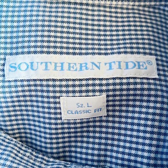 Southern Tide Classic Fit Micro Gingham Button Up Performance Sport Shirt Size L - Picture 6 of 9